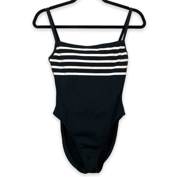 La Blanca Swim La Blanca Sz 8 One Piece Swimsuit Black Cream Stripe High Cut Square Neck
